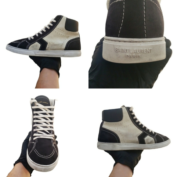 Rare Saint Laurent Paris Leather Suede Anibe Holes Joe High Top Sneakers G485187 - Picture 2 of 16
